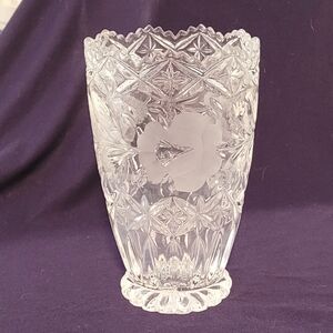 Beautiful German 24% Lead Crystal Vase, Sawtooth Frosted